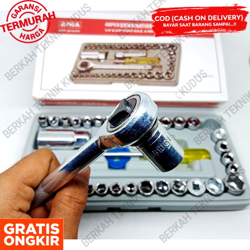 kunci Shok bengkel motor 10 pcs Size 8 - 24 mm / kunci sok gagang L panjang / kunci shok Gagang krek panjang / kunci pas shock socket set  original-1