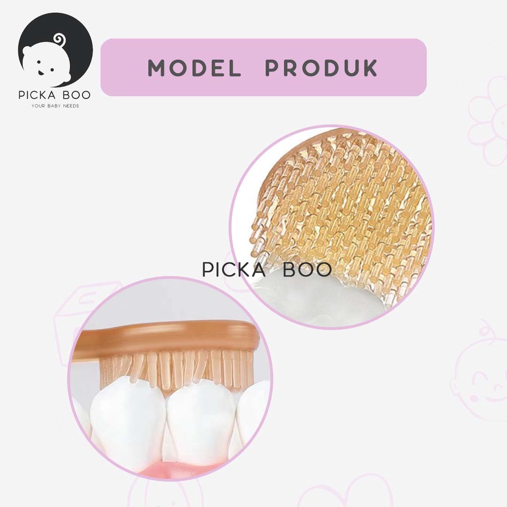 PICKA BOO Premium Set 3 in1 Sikat Gigi dan Lidah Bayi Silikon 0-18 Bulan Plus Gelas