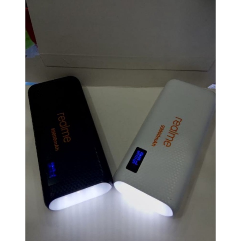 Powerbank Lcd LED Screen Indicator Digital Leather 99000Mah REALME 3 Port USB Output+Senter High Speed