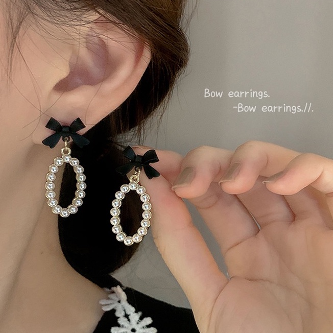 Anting Stud Hias Mutiara Hitam Gaya Vintage Korea Untuk Wanita