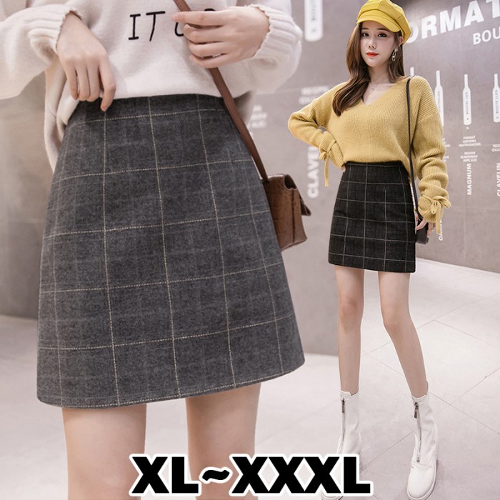 NEW (#703 BIGSIZE XL/XXL/XXXL)Heejin Skirt/Rok Mini/Autumn Skirt/Rokpendek - Charcoal, XXXL AO95