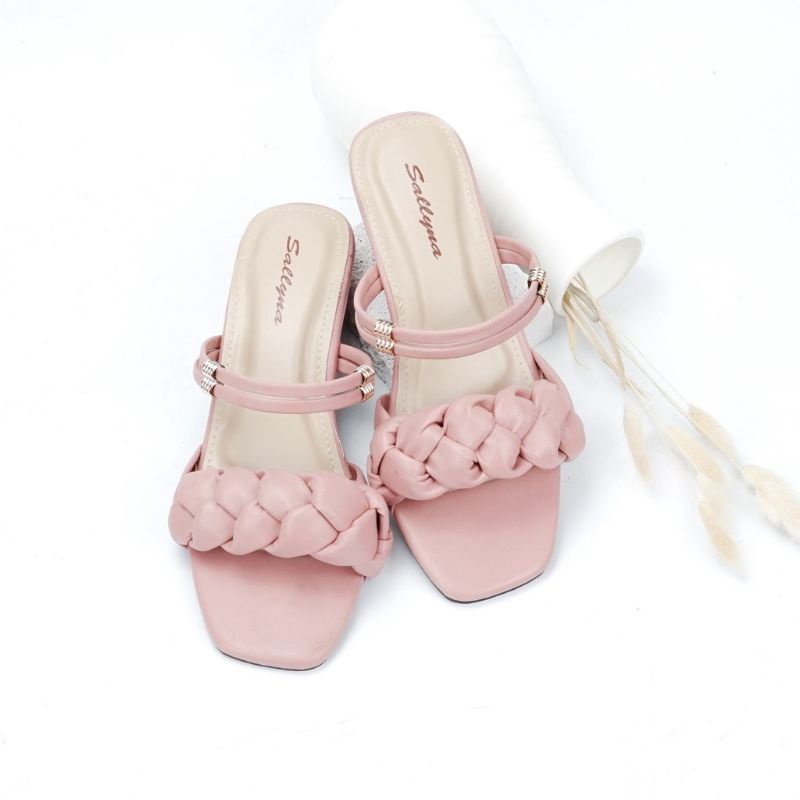 Sandal Wanita Heels Chunky Model Kepang dan Tali (EMLY)