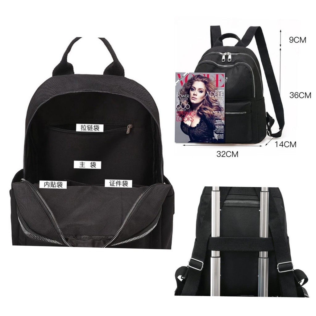 TAS RANSEL WANITA 3 RESLETING KANVAS HITAM CAMOGIE TA442B5 BACKPACK CEWEK KOREA IMPORT BESAR GENDONG PUNGGUNG SEKOLAH KULIAH KERJA BATAM FASHION ORI