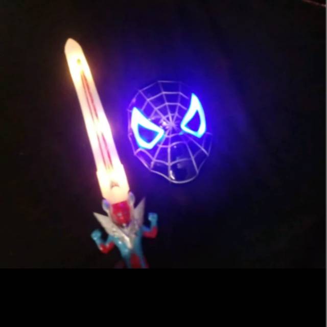 Mainan anak paket pedang topeng super hero spiderman led lampu nyala