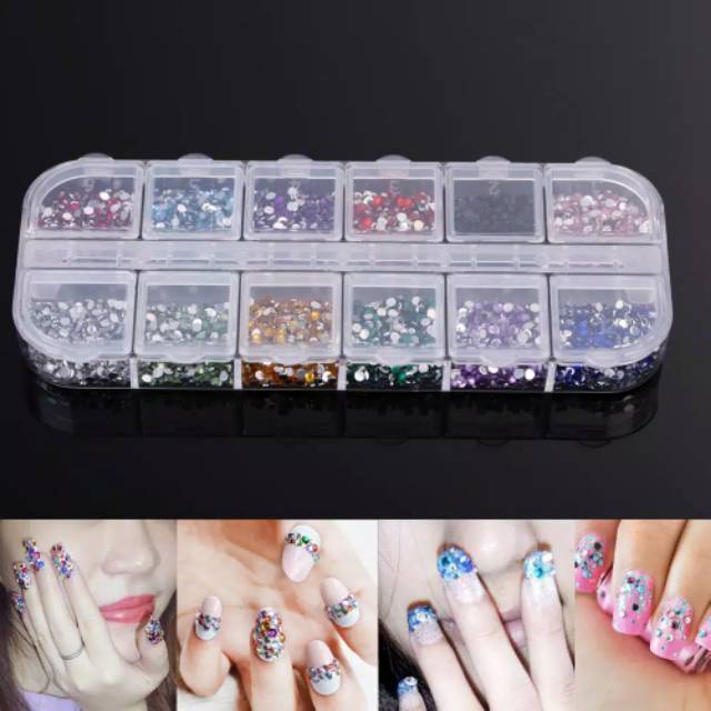 Rhinestone set 12 warna / dekorasi nail art / 3600pcs uk 1.5mm