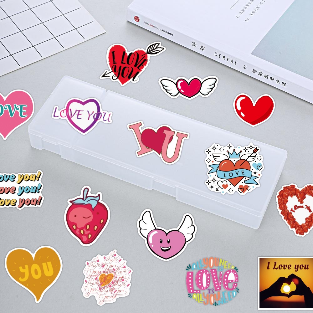 50 buah koper Hari Valentine cinta stiker lucu kartun kreativitas Jurnal bahan termos Piala stiker k