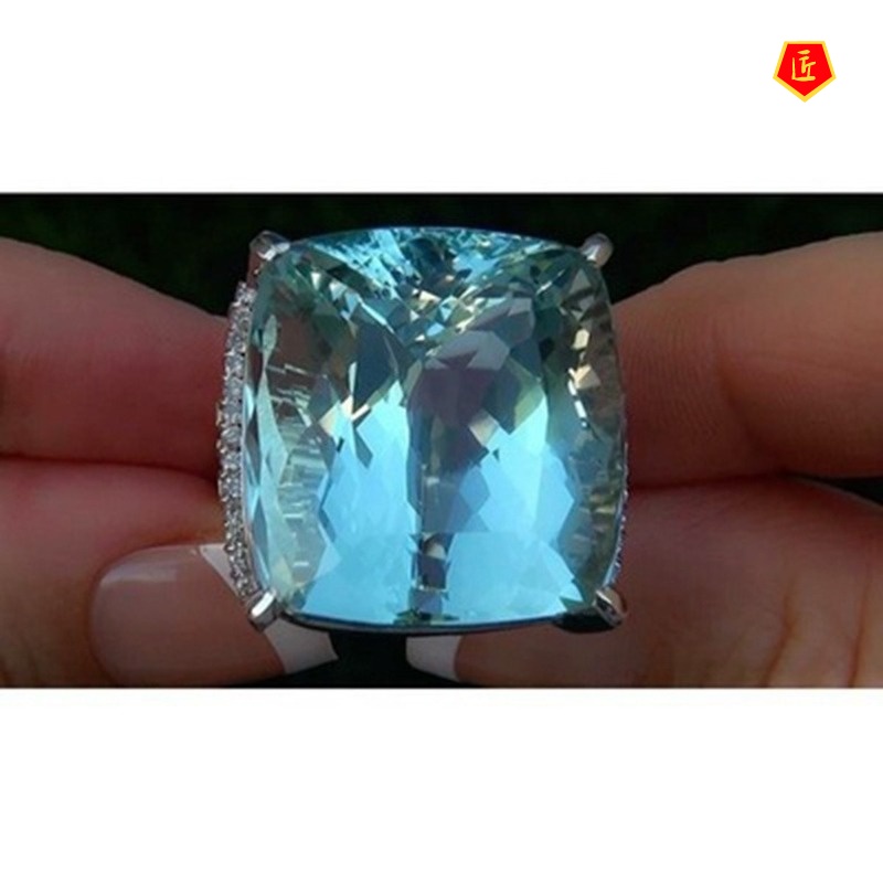 [Ready Stock]Creative Inlaid Blue Big Gem Ring Elegant Temperament