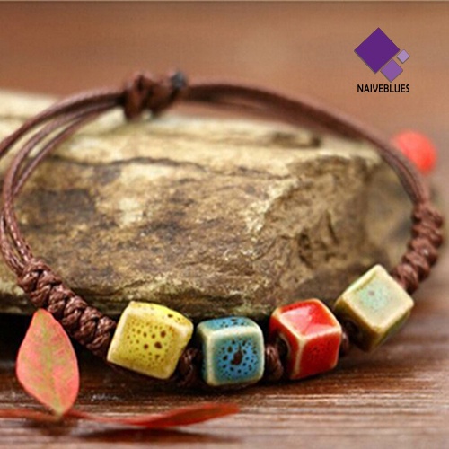 Gelang Tali Adjustable Bahan Keramik Alami Gaya Bohemia