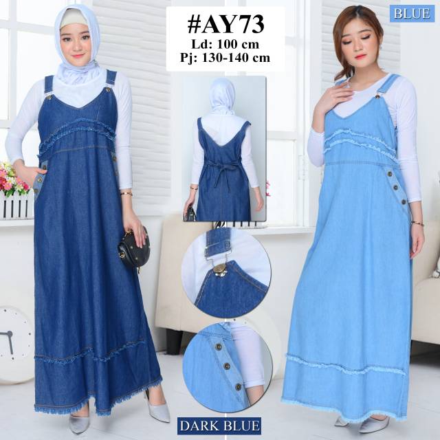 Overall jeans washed lembut/rok kodok panjang muslim/atas,bawah rawis new AY-73