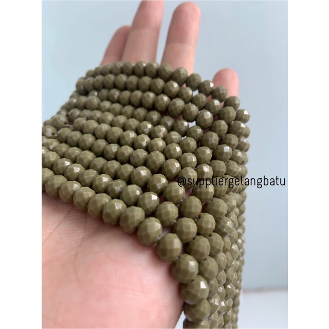 Kristal Ceko 8mm green hijau army bahan kreasi prakarya gelang kalung