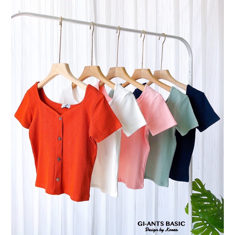 KAOS GIANTS STUDIO MODEL V CROP VARIASI KANCING IMPORT BANGKOK (BJGB91)