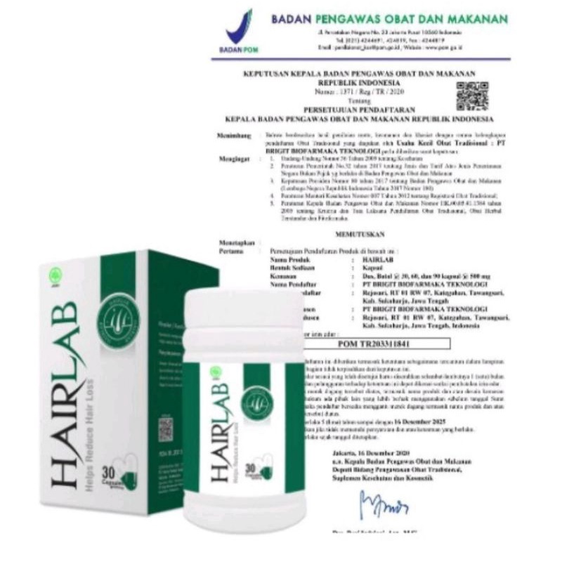 HAIRLAB ASLI ORIGINAL 100% PENUMBUH RAMBUT DARI DALAM