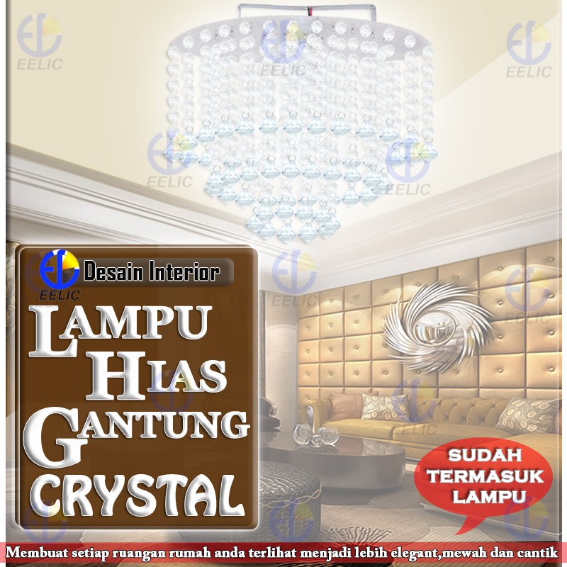 EELIC LHG-77 MIX LAMPU HIAS GANTUNG MANIK CRYSTAL DESAIN ELEGANT  + 1 PCS LAMPU LED (LAU-SL5W) 5WATT