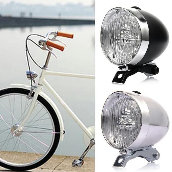 LAMPU DEPAN SEPEDA LED MODEL KLASIK / ONTEL / VINTAGE - HITAM