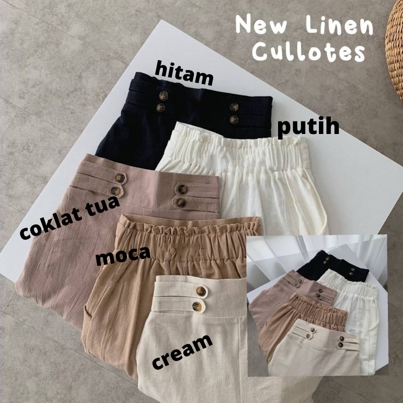 Celana Kulot Linen Angel Premium Highwaist Variasi Double Button Size M L XL XXL BB 40-75kg Linen Cullote Double Button Terbaru