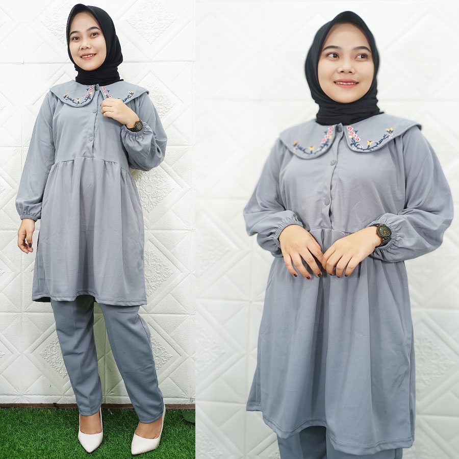 SETELAN TUNIK BUSUI + CELANA ZUVIA BORDIR KERAH GL FASHION