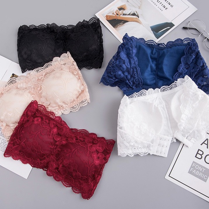 Blackpink Bra Kemben Motif Bunga Bahan Lace Tanpa Tali Fashion Wanita 1001