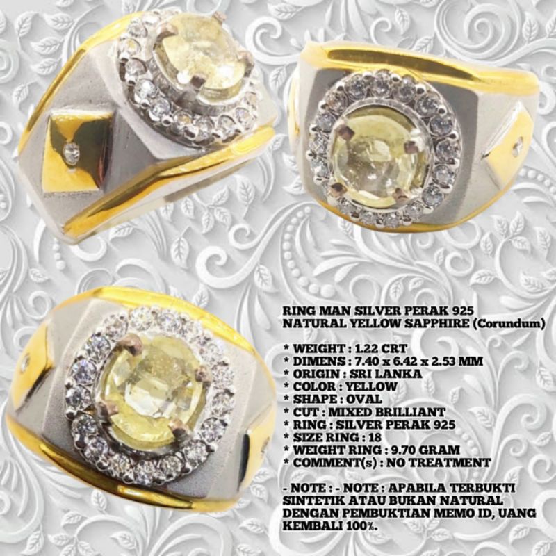RING MAN SILVER PERAK 925NATURAL YELLOW SAPPHIRE (Corundum)