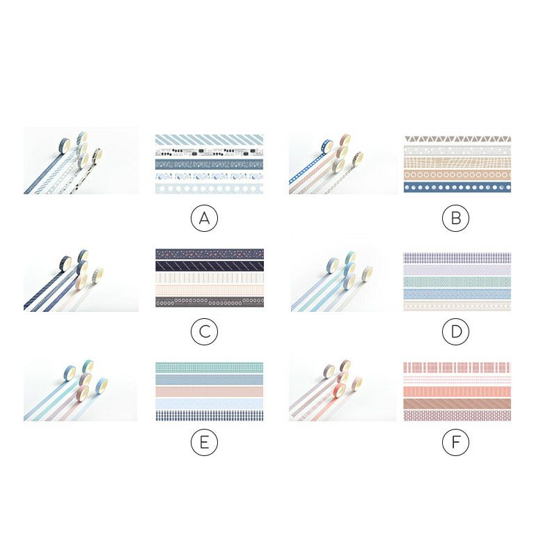 [AISYSTUFF] masking tape 1 set 5pc fresh pattern, washitape aesthetic vintage retro rainbow pastel, isolasi motif warna untuk journaling dekorasi scrapbook-3