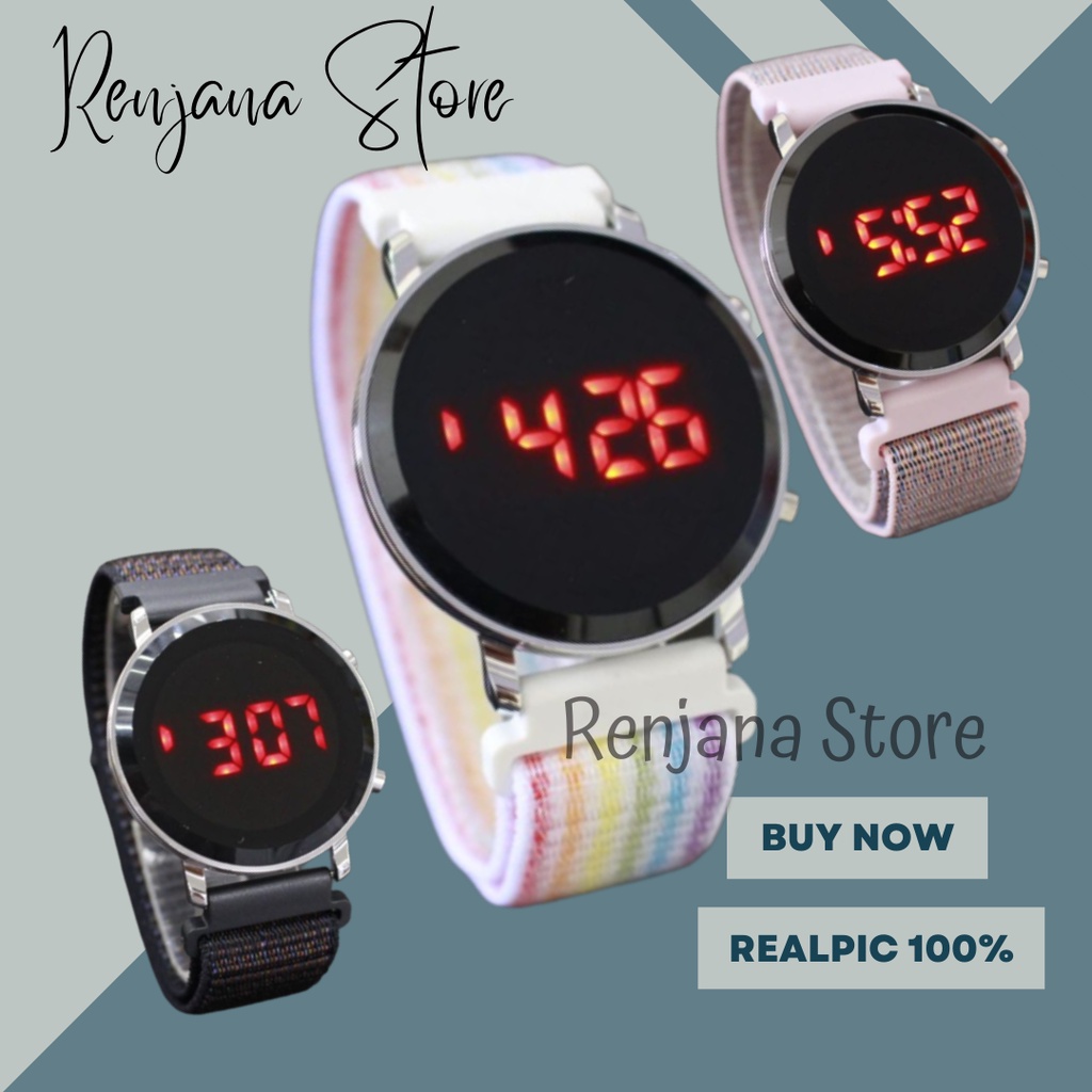 Jam Tangan Pria Wanita Unisex Dewasa LED Watch Strap Kanvas Bulat Canvas Strap