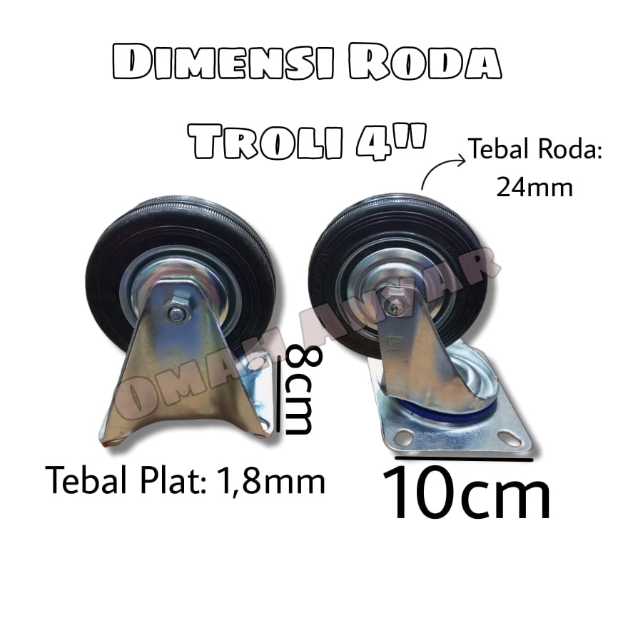 Roda Troley Troli Gerobak Rombong Hidup Mati 4&quot; inch