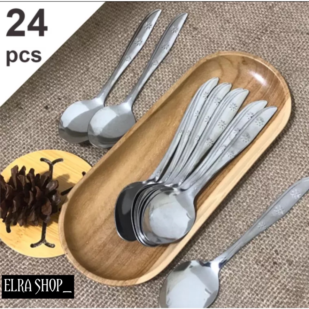 24pcs/ 2 lusin sendok stainless steel bahan tebal