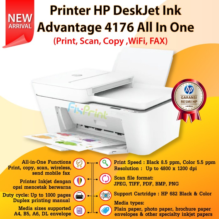 Printer HP DeskJet Ink Advantage 4176 Print Scan Copy WiFi FAX ADF FSB360