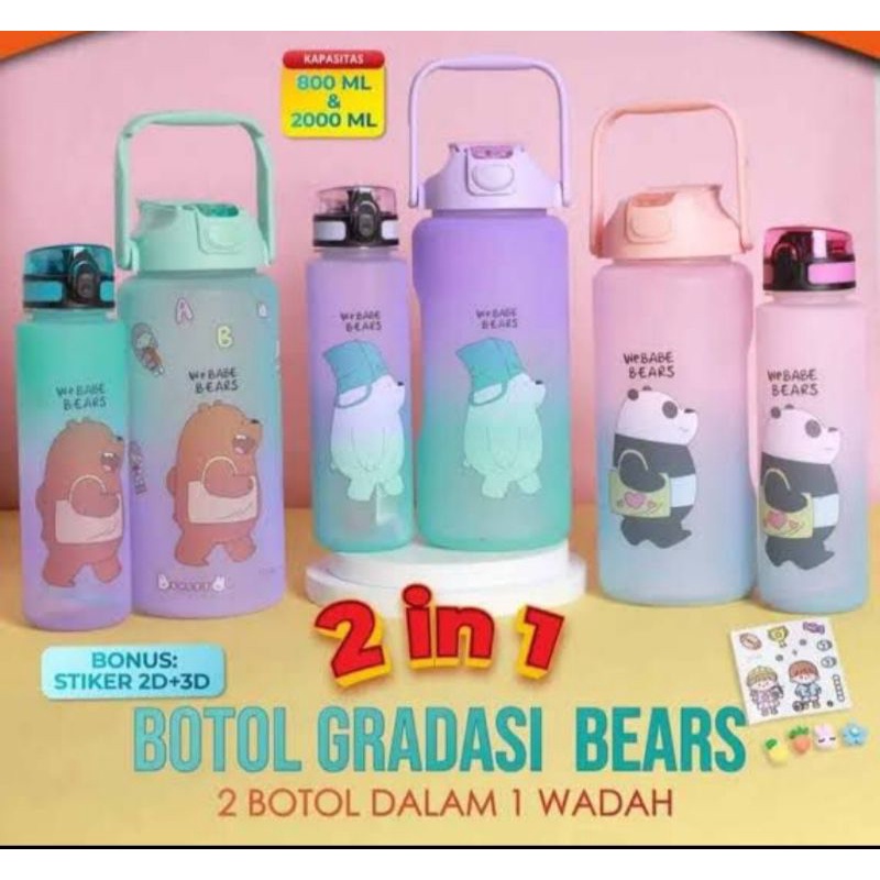 Botol Minum Gradasi Karakter 2in1 satu set isi 2/Botol Minum Karakter Gradasi isi 2 lengkap dengan s