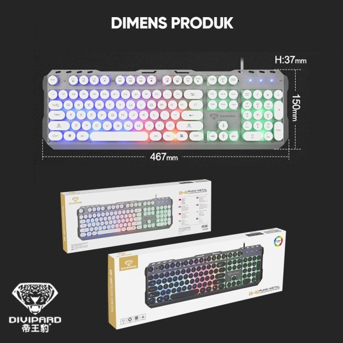 Keyboard Gaming Divipard GK-40 Kabel USB 2.0 Plus LED Metal Cover