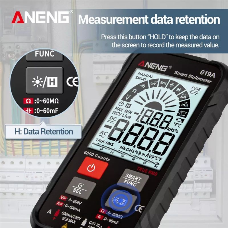 ANENG 619A Multimeter AC/DC True RMS 6000 Ampere Multimetro NCV Meter