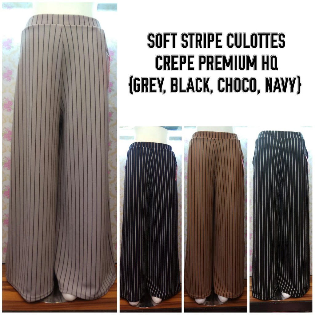 Kulot Soft  stripe crepe premium HQ warna  hitam abu abu 