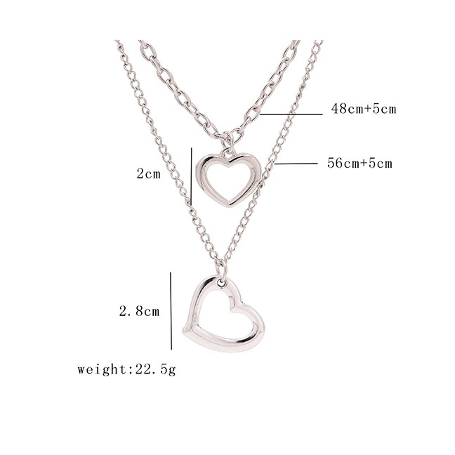 LRC Kalung Wanita Fashion Silver Alloy Heart-shaped Hollow Multi-layer Necklace K43638