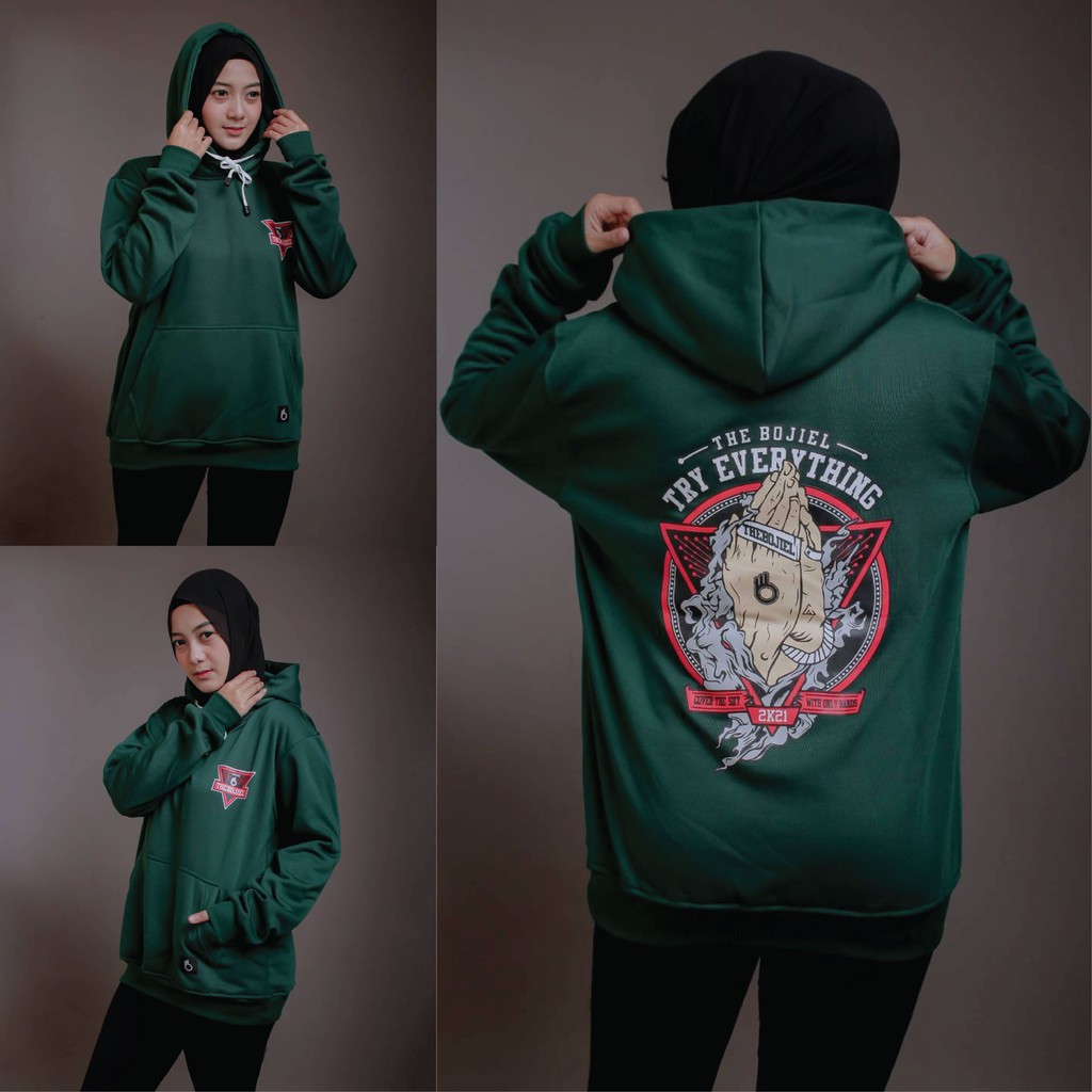 Sweater Hoodie Wanita Pria Tangan Outerwear Original Distro The Bojiel-Hijau