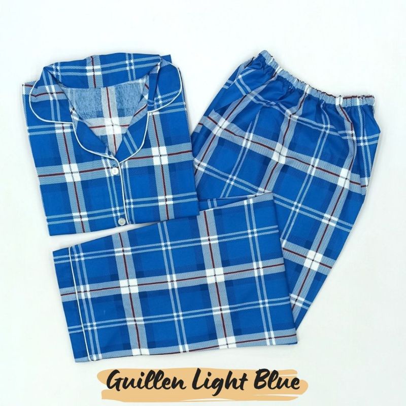 Baju Tidur Wanita | Piyama Wanita Kekinian | Oneset Setelan Wanita Bahan Katun Polymicro Bebas Pilih Motif-Guillen Light Blue