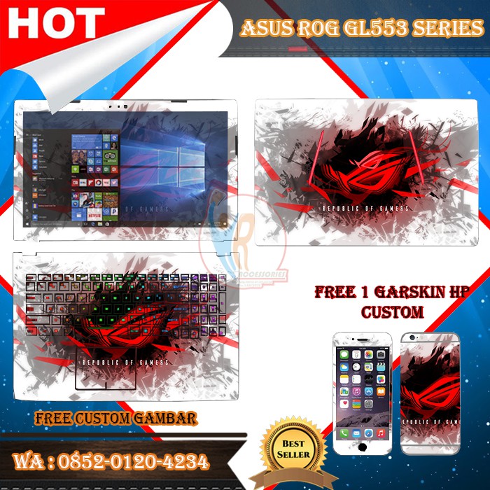 Original Garskin Laptop Full Body Asus ROG GL553 Series Motif ROG 2 - Free Custom Gambar