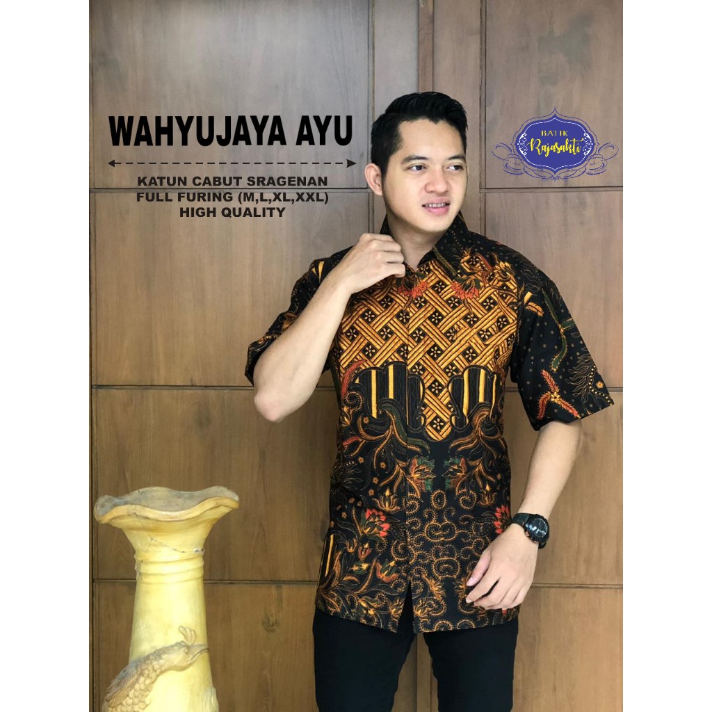 WAHYUJAYA AYU Kemeja Batik Pria Lengan Pendek Katun Halus FULL FURING Rajasakti