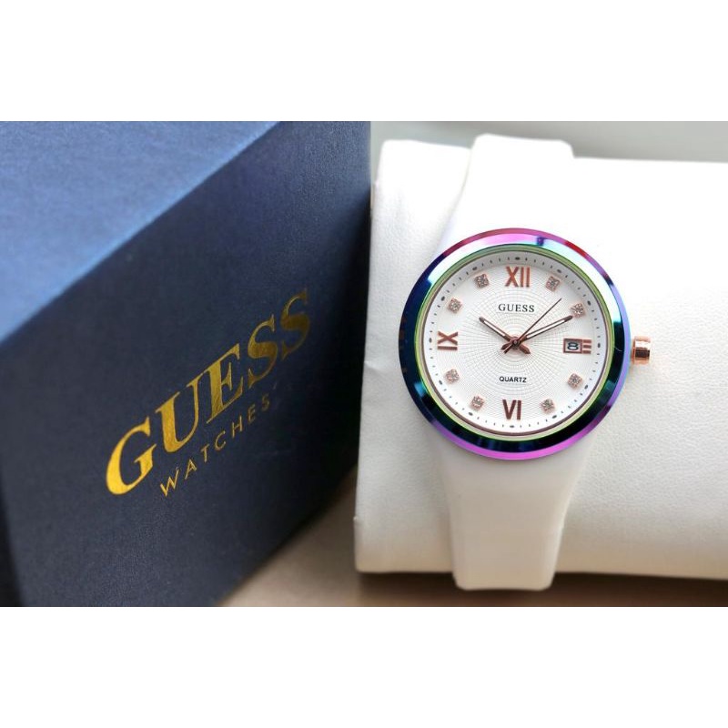 (PW)JAM TANGAN GUESS NEW COLLECTION FASHION WANITA TALI RUBBER FREE BOX ORIGINAL SESUAI FOTO