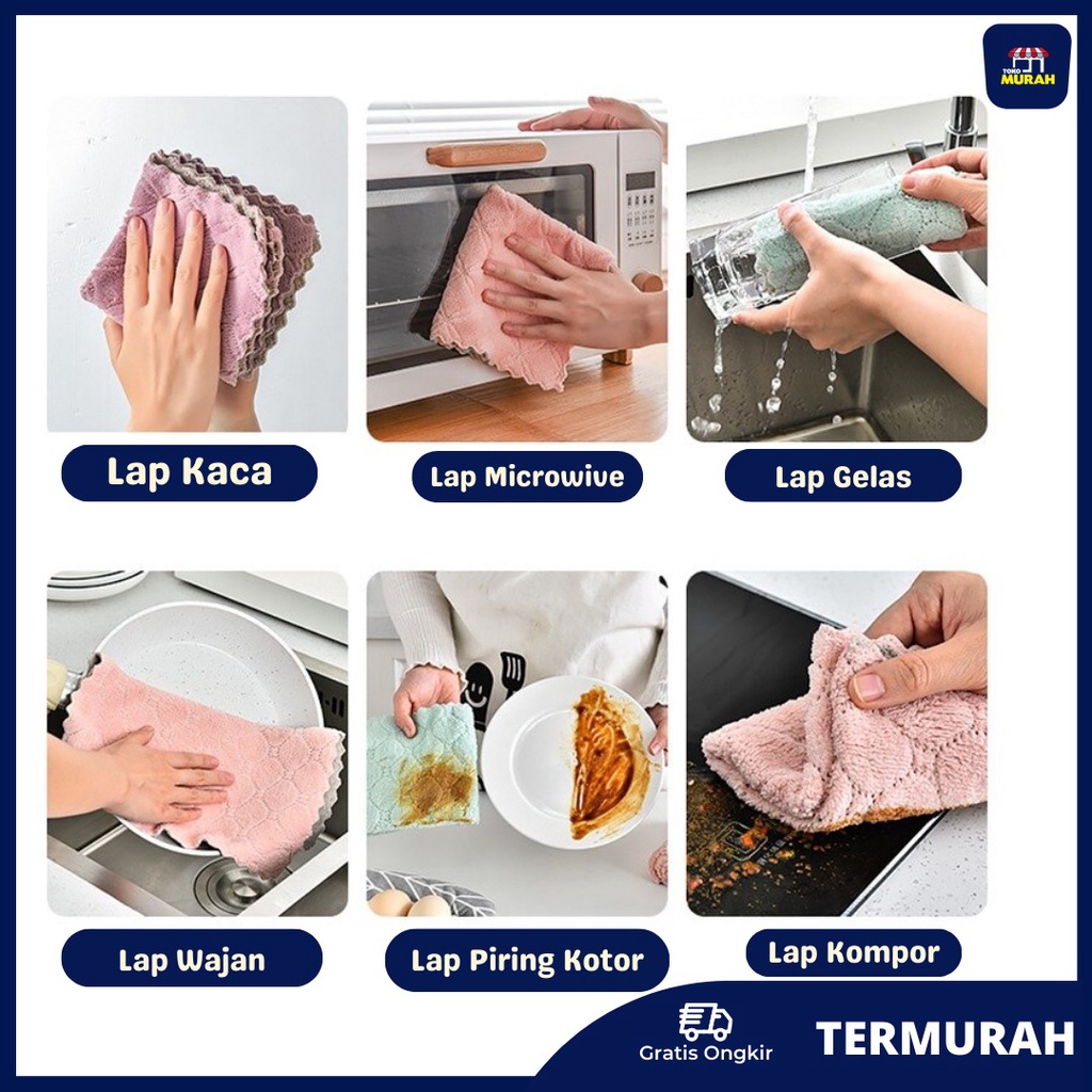 Kain Lap Dapur Kain Lap Piring Anti Minyak Kain Lap Microfiber Ukuran Besar 23 x 15 Colar Fleece Twis 2 Sisi