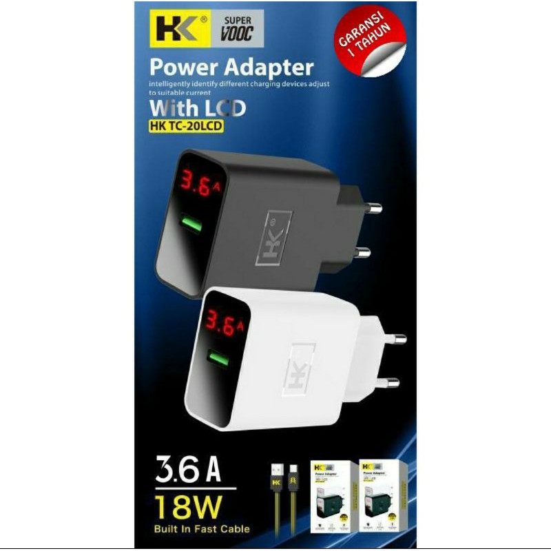 Charger HK D20 Micro Usb Auto ID Fast Charge 1 Usb + LCD Casan HK-D20 Micro Usb
