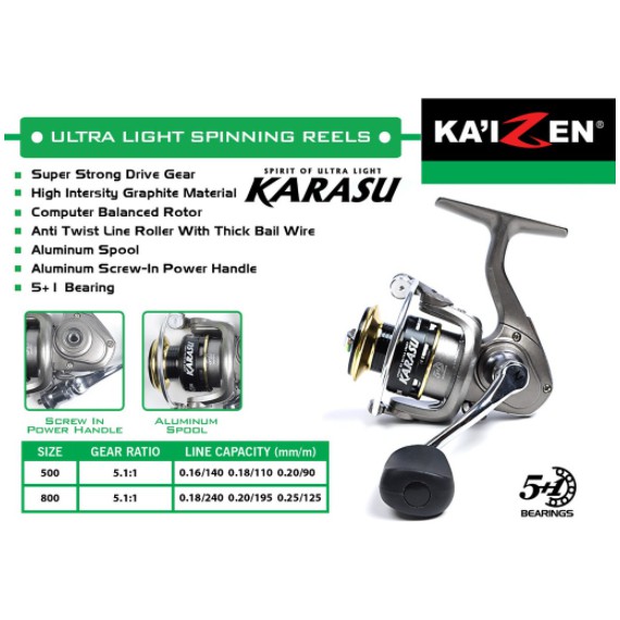 Reel UL Kaizen Katon Karasu Fujin Power Handle 5+1 Bearing Ultra Light Spinning Pancing Original