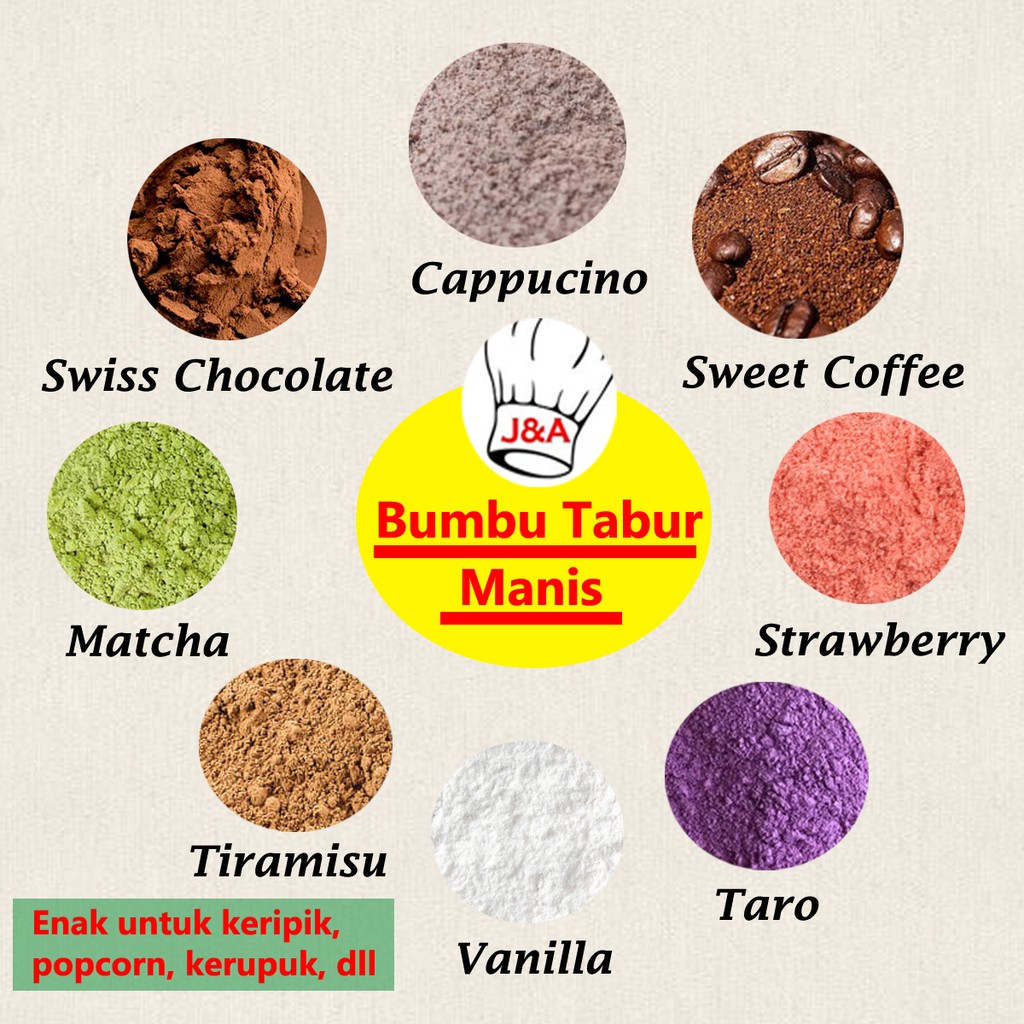 

BUMBU TABUR BUBUK TABUR MANIS 1KG COKLAT STRAWBERRY GREENTEA KERIPIK PISANG SINGKONG POPCORN