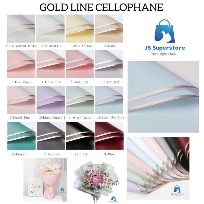 

[20 LEMBAR] Kertas Pembungkus Bunga Flower Wrapping Paper Gold Line Cellophane Kertas Bunga