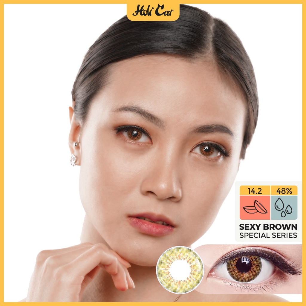 Softlens Holicat Sexy Brown Spesial Series / Soflen Holi Cat 3Tone Silicone Hydrogel Sexy Cat Brown / Holicat New Warna Ukuran Minus