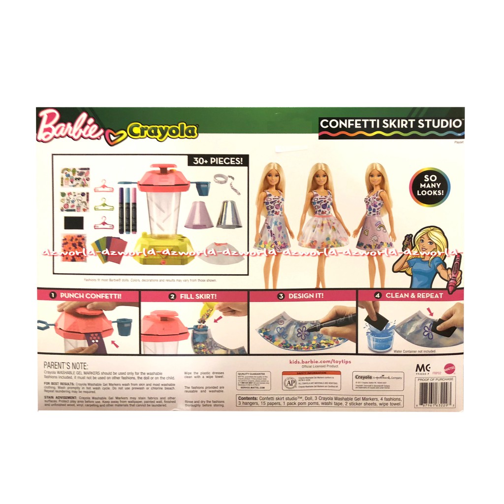 Barbie Crayola Confetti Skirt Studio Boneka Barbie Dengan Spidol Crayola