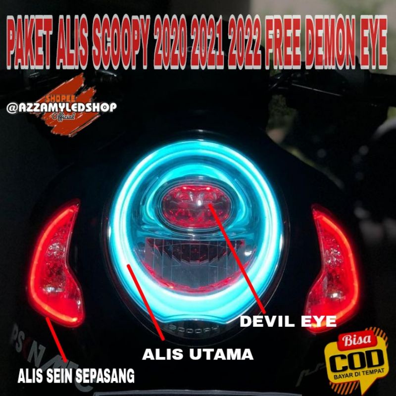 Paket lampu motor DRL alis lampu alis Depan Honda Scoopy 2020 scoopy 2021 scoopy 2022 freedemon eye devil eye kualitas grade A super terang