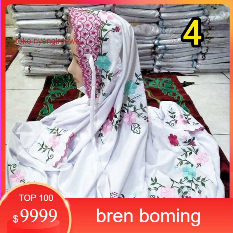 Mukena Dewasa Terusan langsungan Bordir Mukenah Dewasa Terusan/Lajuran Polino Motif Bunga Rambat Muk