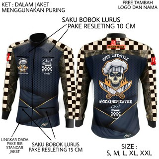 Jc7 Jaket Chef resleting, saku memakai resleting semua, Jaket cook