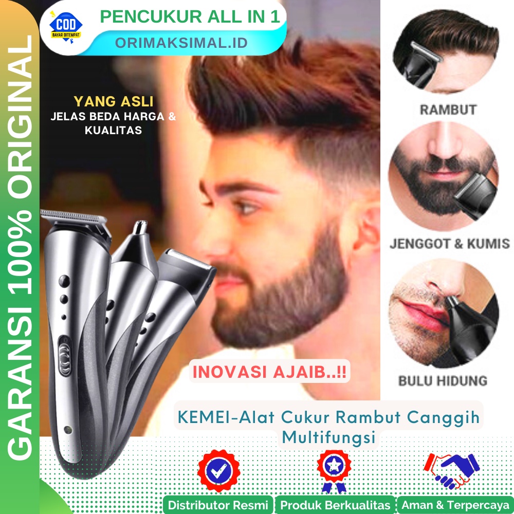 Alat Cukur Rambut Elektrik Pencukur Bulu Wajah Kaki Ketiak Miss V Kumis Jenggot KEMEI KM-1407 3 in1 Untuk Pria Wanita