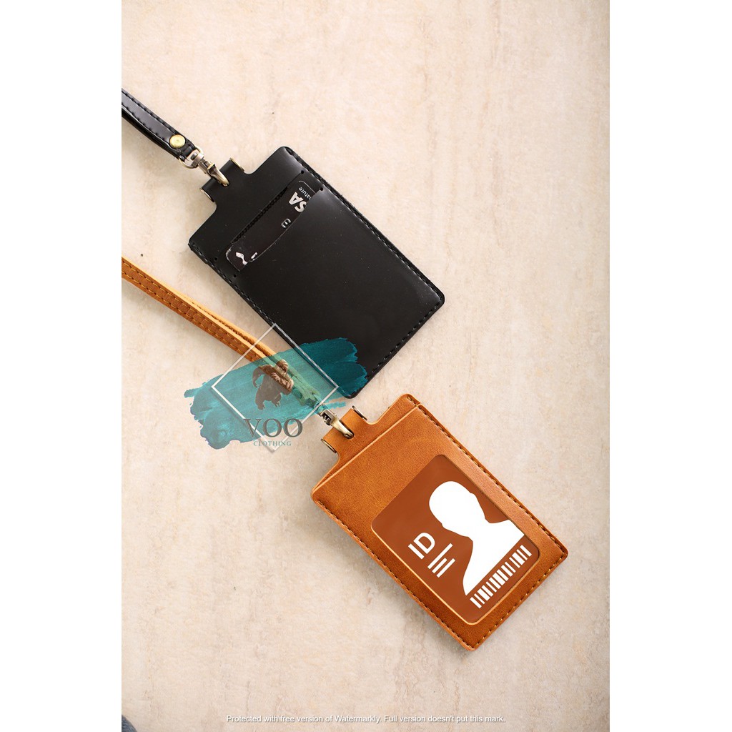 Name Tag ID Card Holder Temboro HITAM Premium ID Badge Leather Tersedia 2 Warna