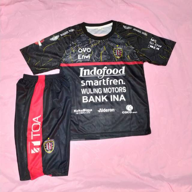 Jersey kaos baju bola setelan anak bal-i hitam print